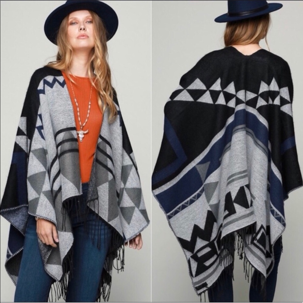Aztec Print Poncho